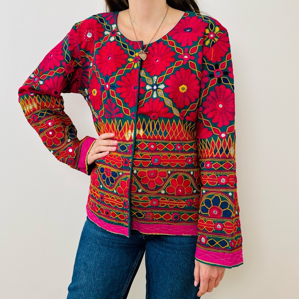 Indian handmade embroidery jacket Bohemian Mirror Work Ethnic Floral